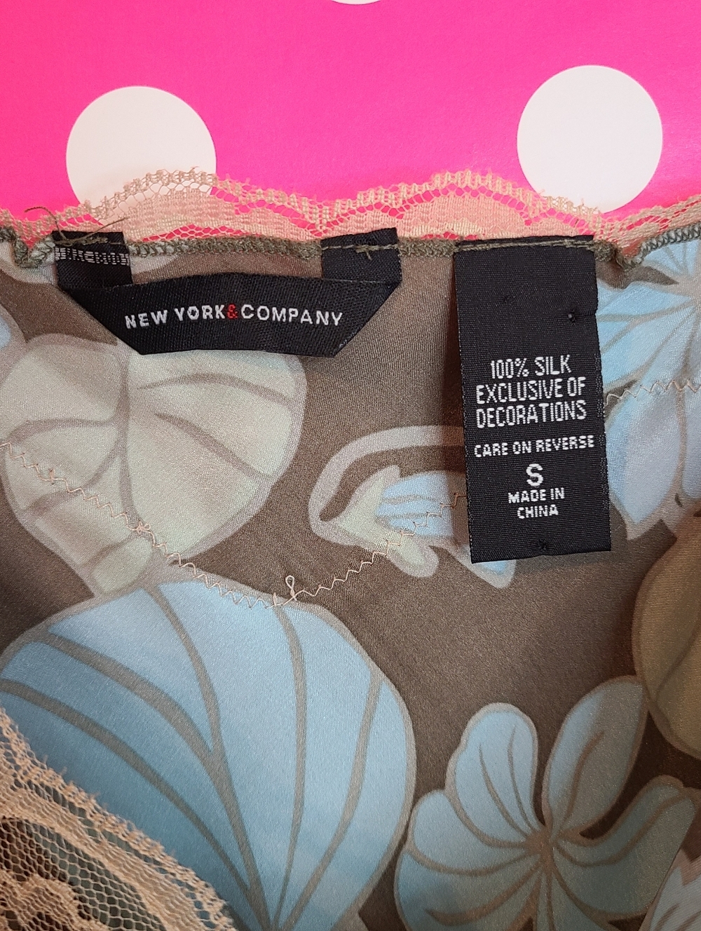 VTG NY&CO 100% Silk & Lace Floral Print Camisole Size Sm Brown & Blue - Picture 7 of 8